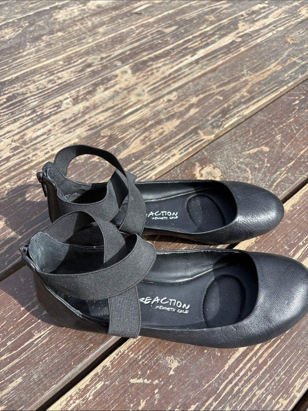 Ankle strap Flats Kenneth Cole Reaction Leather zipper women’s 8.5